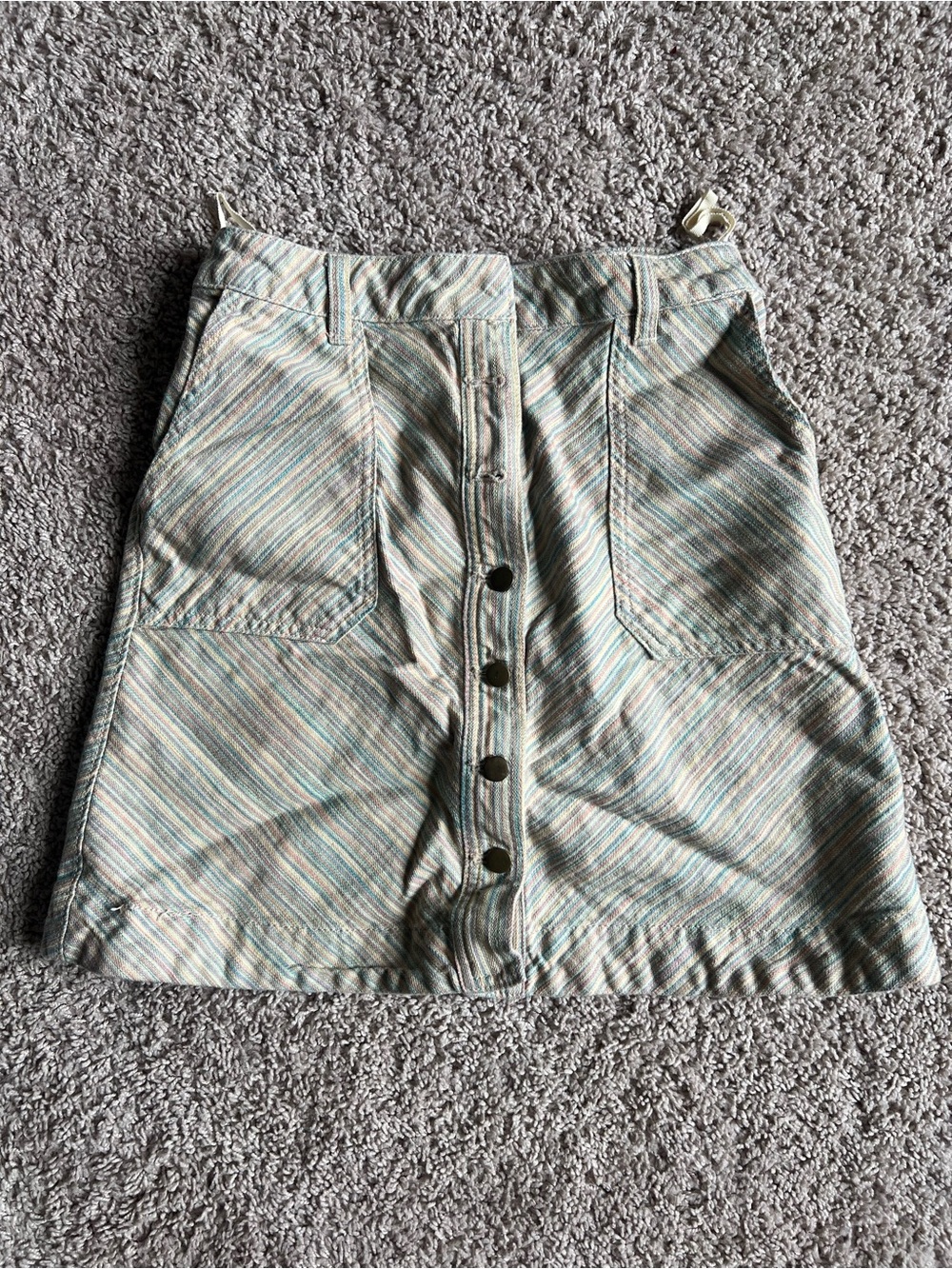 Anthropologie Multi-Stripe Button-Front Mini Skirt in Soft Pastels